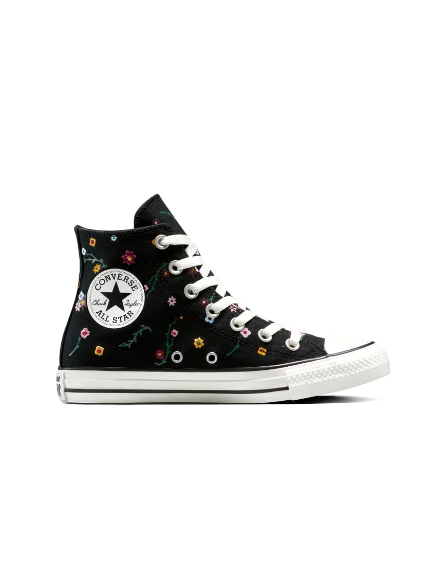 Converse - Chuck Taylor All Star - Sneaker in Schwarz/Frozen Acai/Branch Out mit Blumenstickerei von Converse
