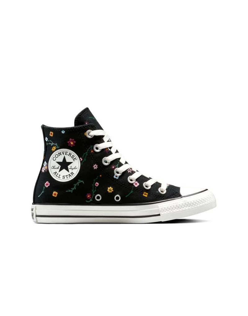 Converse - Chuck Taylor All Star - Sneaker in Schwarz/Frozen Acai/Branch Out mit Blumenstickerei von Converse