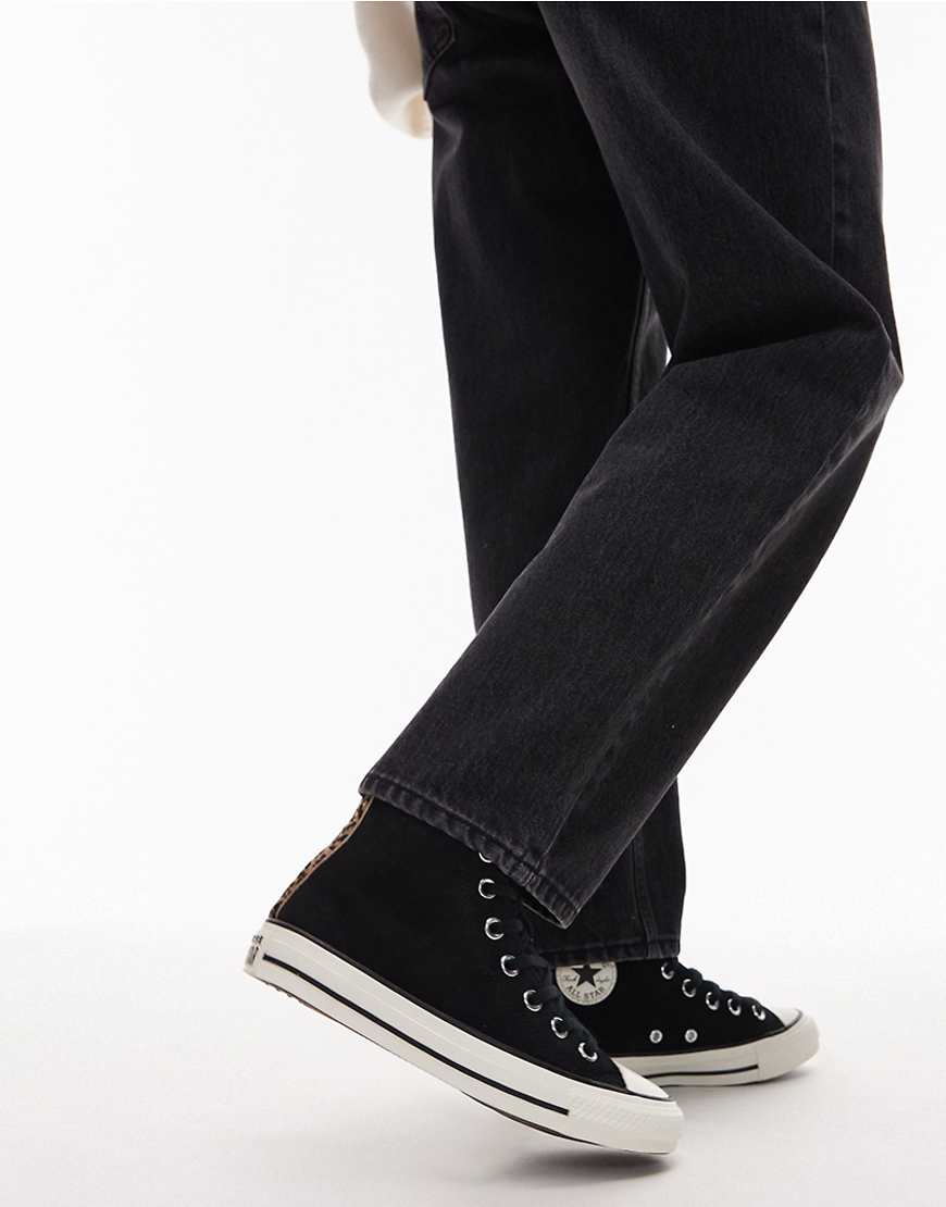 Converse - Chuck Taylor All Star - Sneaker in Schwarz mit Besatz aus Ponyfellimitat mit Leopardenmuster von Converse