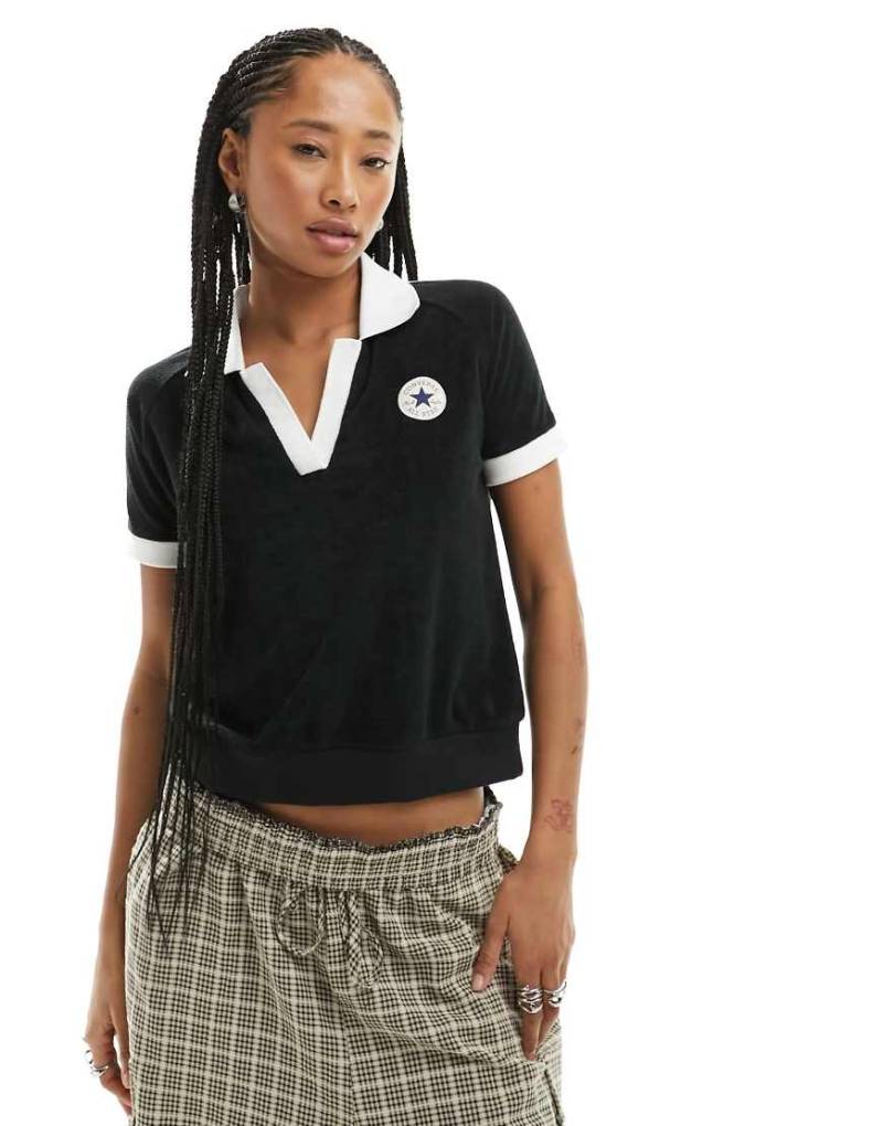 Converse - Retro Chuck - Frottee-Polohemd in Schwarz von Converse
