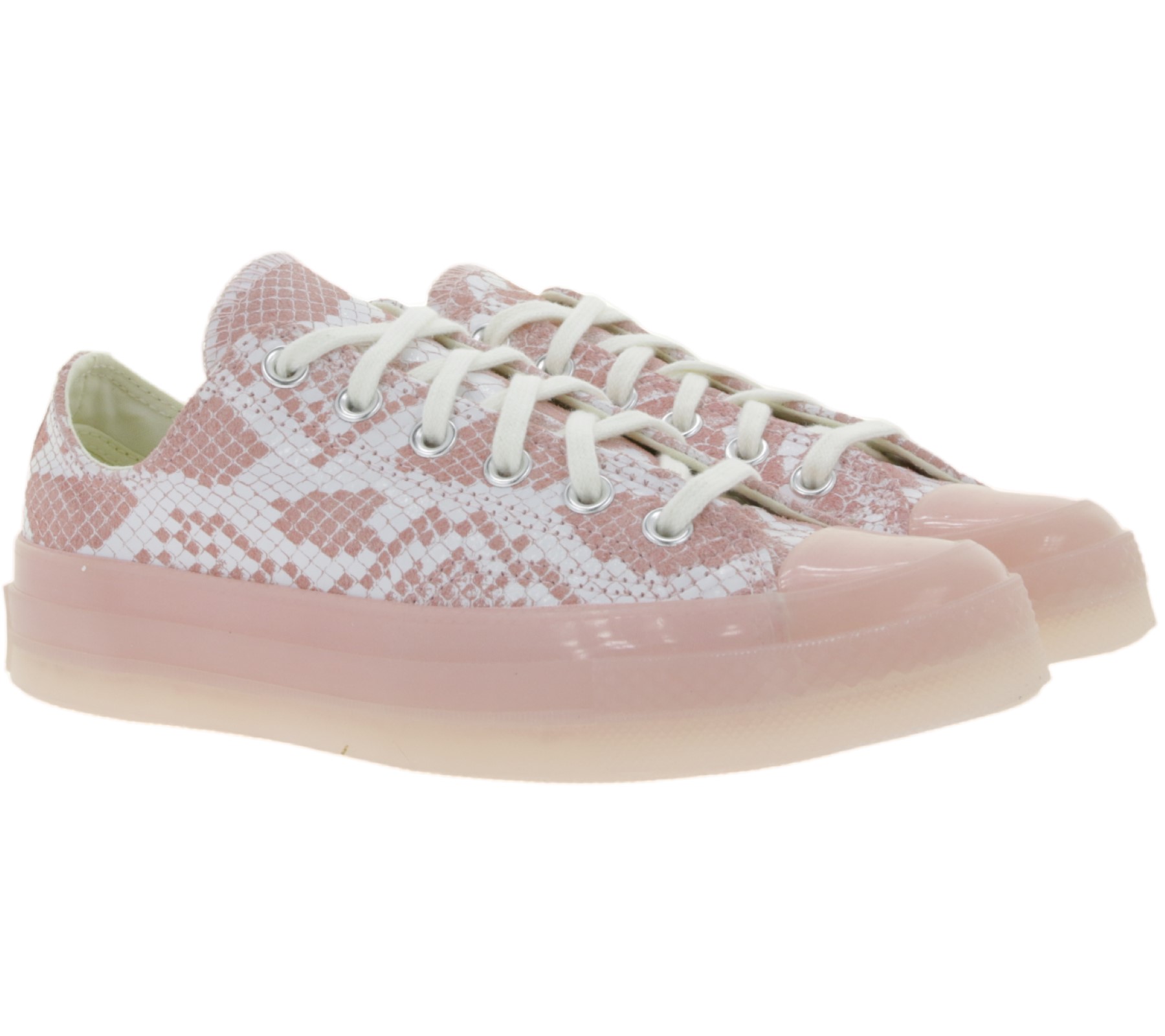 Converse x Golf Wang Echtleder-Sneaker bequeme Low Top Schuhe in Schlangenleder-Optik Chuck 70 Ox Rosa/Weiß von Converse