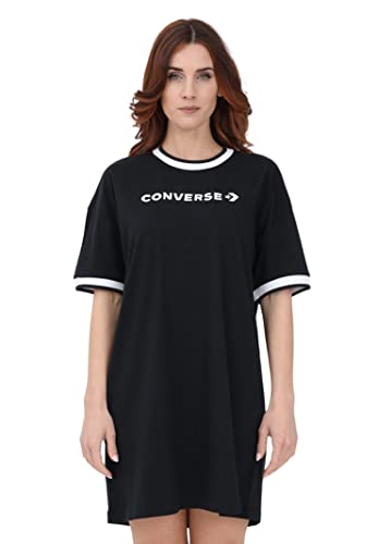 Kleider Damen Schwarz Kurzes Kleid mit Logo Stickerei und kontrastfarbenen Säumen, Schwarz , L von Converse