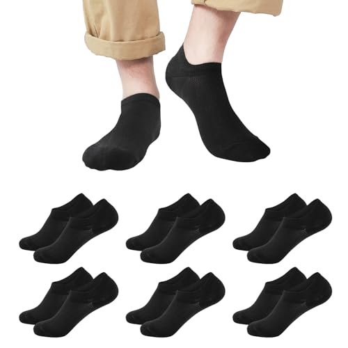 CooTooLa Sneaker Socken Herren 43-46 Füßlinge Sneakersocken 6 Paar Unsichtbare Baumwolle Atmungsaktiv Unisex No Show Socken mit Silikon kurze socken Schwarz Weiß Grau von CooTooLa