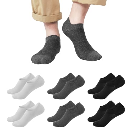 CooTooLa Sneaker Socken Herren 43-46 Füßlinge Sneakersocken 6 Paar Unsichtbare Baumwolle Atmungsaktiv Unisex No Show Socken mit Silikon kurze socken Schwarz Weiß Grau von CooTooLa