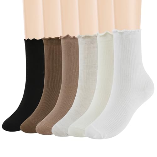 CooTooLa Socken mit Rüschen Damen Ruffle Socks Crew Socken Rüschensocken 39-42 für Mädchen Atmungsaktiv Weiche Multipackung von CooTooLa