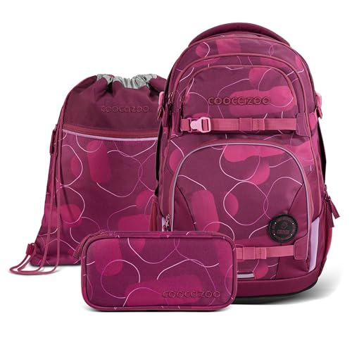 Coocazoo Schulrucksack-Set „Berry Bubbles“ 3-teilig, rosa-pink, ergonomischer 30L Tornister, höhenverstellbar, für Kinder ab der 5. Klasse, inkl. Federmäppchen und Turnbeutel von Coocazoo