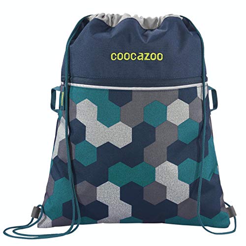 Coocazoo Sportbeutel RocketPocket „Blue geometric“, blau, Reißverschlussfach & Kordelzug, reflektierende Elemente, ab der 5. Klasse, 10 Liter von Coocazoo