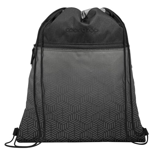 Coocazoo Turnbeutel, Black Carbon, schwarz, mit Reißverschlussfach und Kordelzug, reflektierende Elemente, Schlaufen zur Befestigung am Schulrucksack, ab der 3. Klasse, ca. 10 Liter von Coocazoo