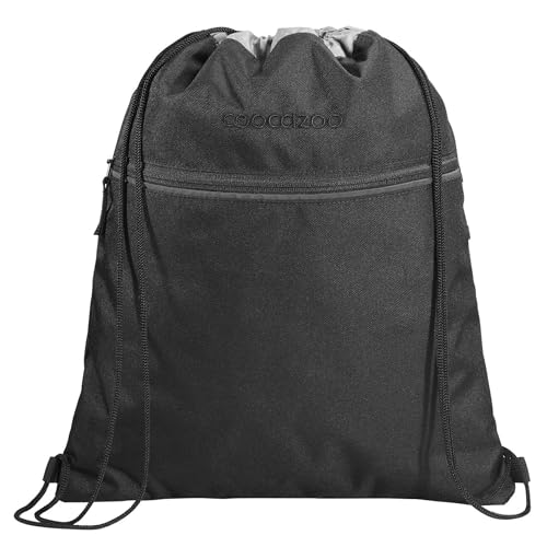 Coocazoo Turnbeutel „Black Coal”, schwarz, mit Reißverschlussfach und Kordelzug, reflektierende Elemente, Schlaufen zur Befestigung am Schulrucksack, 10 Liter, ab der 3. Klasse von Coocazoo