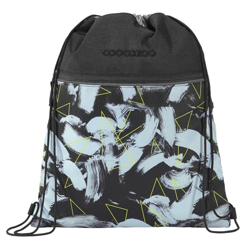 Coocazoo Turnbeutel „Electric Storm”, schwarz-grau, mit Reißverschlussfach und Kordelzug, reflektierende Elemente, Schlaufen zur Befestigung am Schulrucksack, 10 Liter, ab der 3. Klasse von Coocazoo