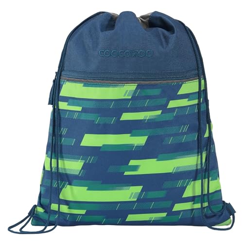 Coocazoo Turnbeutel „Lime Stripe”, blau-grün, mit Reißverschlussfach und Kordelzug, reflektierende Elemente, Schlaufen zur Befestigung am Schulrucksack, 10 Liter, ab der 3. Klasse von Coocazoo