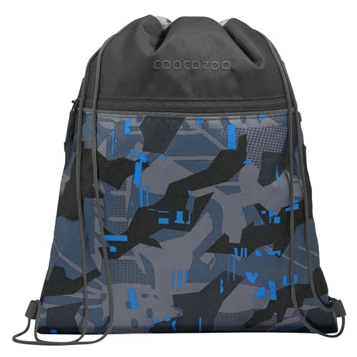 coocazoo Turnbeutel „Blue Craft”, schwarz-blau, mit Reißverschlussfach und Kordelzug, reflektierende Elemente, Schlaufen zur Befestigung am Schulrucksack, 10 Liter, ab der 3. Klasse von Coocazoo