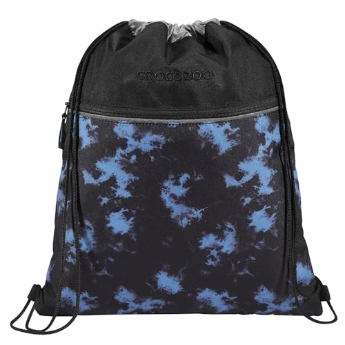 coocazoo Turnbeutel „Midnight Dust”, schwarz-blau, mit Reißverschlussfach und Kordelzug, reflektierende Elemente, Schlaufen zur Befestigung am Schulrucksack, 10 Liter, ab der 3. Klasse von Coocazoo