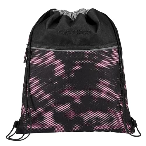 coocazoo Turnbeutel „Pink Illusion”, schwarz-pink, mit Reißverschlussfach und Kordelzug, reflektierende Elemente, Schlaufen zur Befestigung am Schulrucksack, 10 Liter, ab der 3. Klasse von Coocazoo