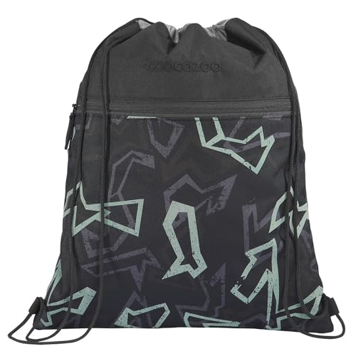 coocazoo Turnbeutel „Reflective Graffiti”, schwarz-grau, mit Reißverschlussfach und Kordelzug, reflektierende Elemente, Schlaufen zur Befestigung am Schulrucksack, 10 Liter, ab der 3. Klasse von Coocazoo