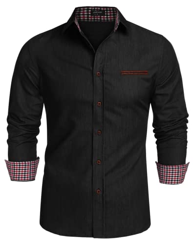 Coofandy Jeanshemden Herren regular fit Denim Shirt Langarmhemd Cowboy-Style Freizeit Hemden , Farbe - Schwarz , Gr. L von COOFANDY