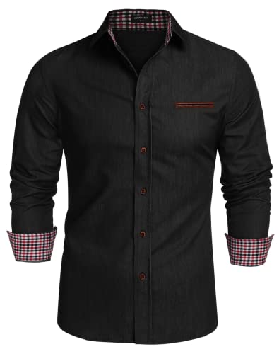 Coofandy Jeanshemden Herren regular fit Denim Shirt Langarmhemd Cowboy-Style Freizeit Hemden , Farbe - Schwarz , Gr. M von COOFANDY