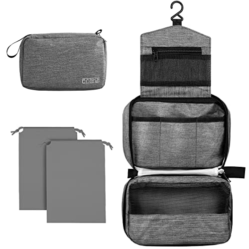 Cooja Kulturbeutel zum Aufhängen Kulturbeutel Männer Frauen, Make-up Reise Kulturbeutel mit Haken & Griff, Make-up Toilette Dusche Tasche Organizer, grau von Cooja