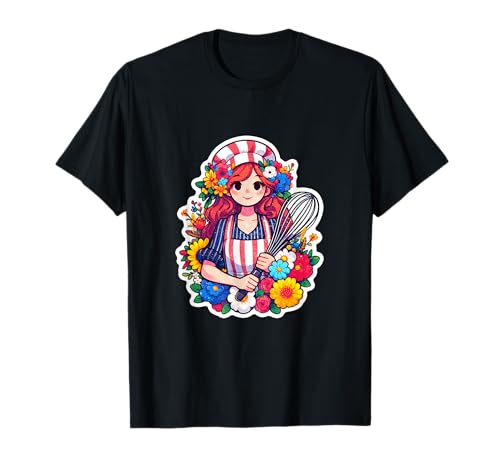 Cook Chef Girl Cottagecore Anime-Anime mit Blumenmuster T-Shirt Cook Chef Girl Cottagecore Anime-Anime mit Blumenmuster T-Shirt von Cook Chef Girl Baking in Flowers Kawaii