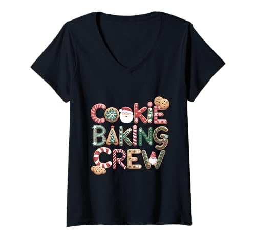 Damen Cookie Baking Crew Family Christmas Gingerbread Team Pyjama T-Shirt mit V-Ausschnitt Damen Cookie Baking Crew Family Christmas Gingerbread Team Pyjama T-Shirt mit V-Ausschnitt von Cookie Baking Crew Matching Pajamas Vibes