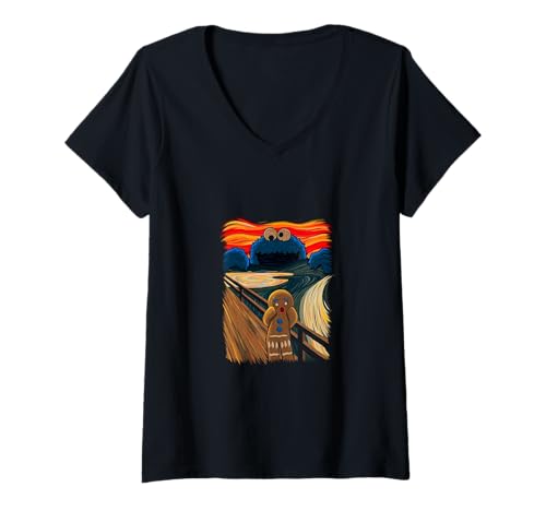 Damen Cookie Muncher The Scream Munch Monster Witz T-Shirt mit V-Ausschnitt von Cookie Muncher The Scream Munch Monster Joke