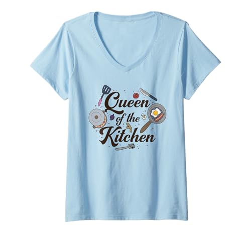 Damen Königin der Küche, Kochen, Frauen, lustig, Koch, kulinarisch T-Shirt mit V-Ausschnitt von Cooking Lover Gifts by Art Like Wow