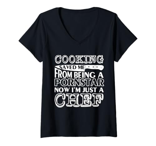 Damen Kochen rettet Mich Davor, EIN Pornostar zu Sein, jetzt Bin ich nur EIN Koch T-Shirt mit V-Ausschnitt Damen Kochen rettet Mich Davor, EIN Pornostar zu Sein, jetzt Bin ich nur EIN Koch T-Shirt mit V-Ausschnitt von Cooking saved me Shirt