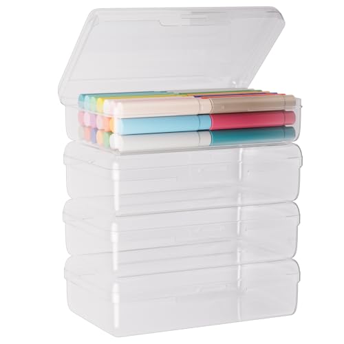 Cookmaster 4 Stück Kunststoff-Federbox mit Schnappverschluss, großes Fassungsvermögen, Hartschalen-Federmäppchen, Kunstschule, Bastelbedarf, Organizer, Behälter für Perlenstifte, Bänder von Cookmaster