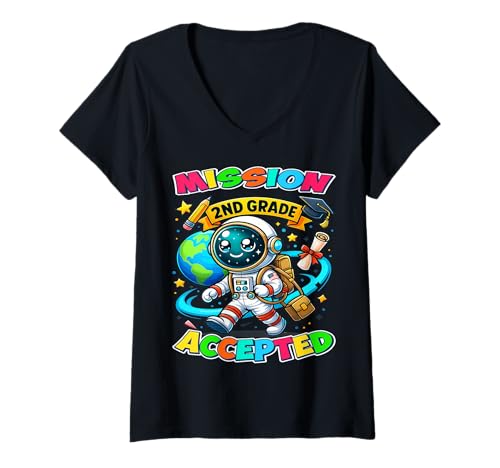 Damen 2. Klasse Mission Accepted Space Astronaut Back to School T-Shirt mit V-Ausschnitt Damen 2. Klasse Mission Accepted Space Astronaut Back to School T-Shirt mit V-Ausschnitt von Cool 2nd Grade Space Astronaut School Outfit