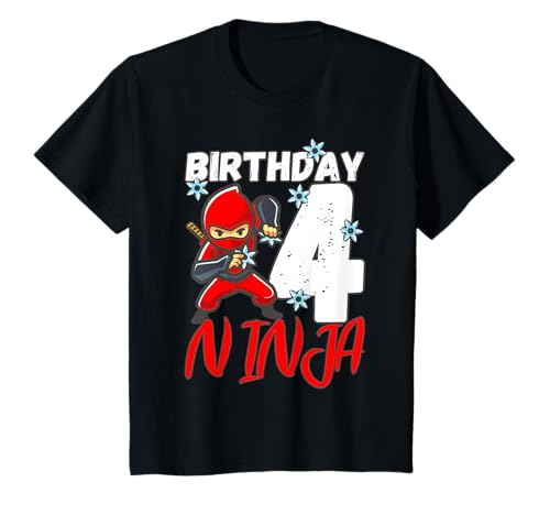 Geburtstag Ninja 4 Jahre alt Junge Ninja Geburtstag 4. Jungen T-Shirt von Cool 4th Birthday Boy Gift Ideas