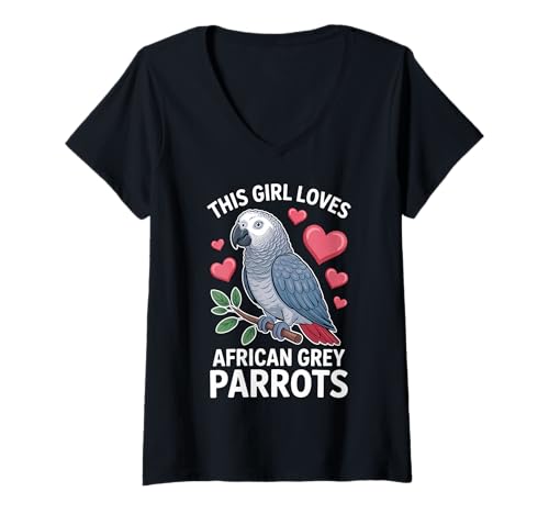 Damen Dieses Mädchen liebt Graupapageien T-Shirt mit V-Ausschnitt Damen Dieses Mädchen liebt Graupapageien T-Shirt mit V-Ausschnitt von Cool African Grey Parrot Cute Parrots Design