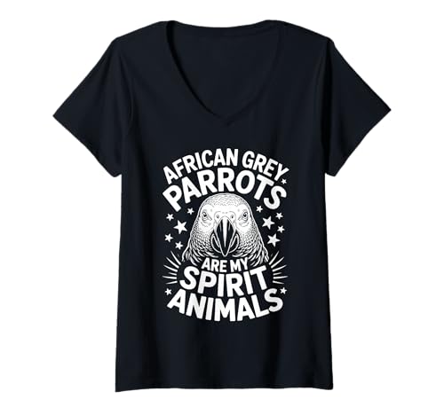 Damen Graupapageien Geisttiere Graupapagei T-Shirt mit V-Ausschnitt Damen Graupapageien Geisttiere Graupapagei T-Shirt mit V-Ausschnitt von Cool African Grey Parrot Funny Parrots Design