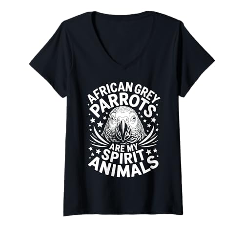 Damen Graupapageien Geisttiere Graupapagei T-Shirt mit V-Ausschnitt Damen Graupapageien Geisttiere Graupapagei T-Shirt mit V-Ausschnitt von Cool African Grey Parrot Funny Parrots Designs