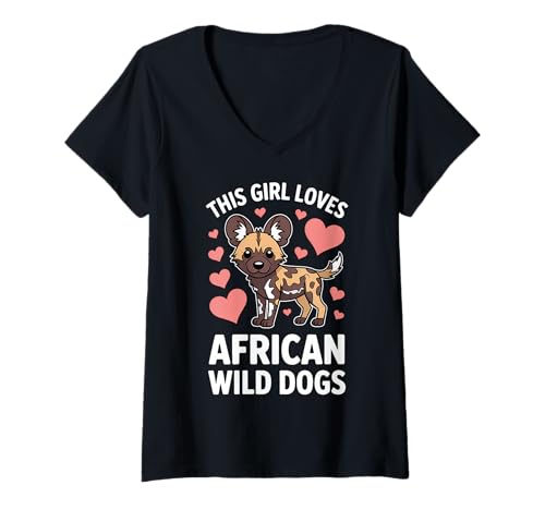 Damen African Wild Dogs Girl Lustiger afrikanischer Wildhund T-Shirt mit V-Ausschnitt Damen African Wild Dogs Girl Lustiger afrikanischer Wildhund T-Shirt mit V-Ausschnitt von Cool African Wild Dog Fun African Wild Dog Designs