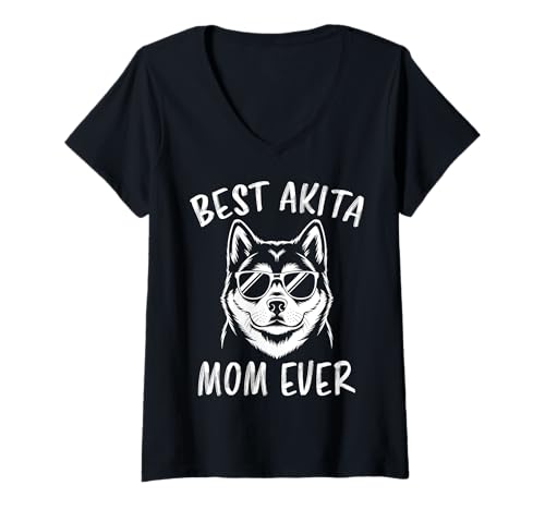 Damen Beste Akita-Mutter aller Zeiten Lustiger Akita T-Shirt mit V-Ausschnitt von Cool Akita Funny Akita Inu Design