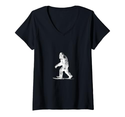 Damen Lustiger Bigfoot Retro Sasquatch T-Shirt mit V-Ausschnitt von Cool Alien, Bigfoot and UFO Designs