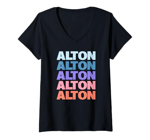 Damen Funny Modern Repeated Text Design Alton T-Shirt mit V-Ausschnitt von Cool Alton Gift Ideas