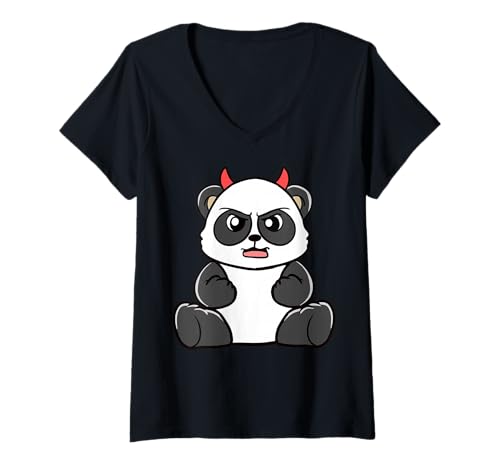 Damen Böser Panda/Pandabär T-Shirt mit V-Ausschnitt von Cool Animals