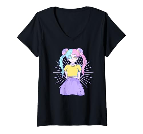 Damen Cute Pastel Goth Kawaii Anime - Pink Gothic Girl T-Shirt mit V-Ausschnitt Damen Cute Pastel Goth Kawaii Anime - Pink Gothic Girl T-Shirt mit V-Ausschnitt von Cool Anime - Goth - Punk Stuff
