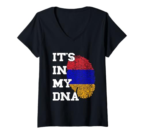 Damen Armenian It's In My DNA Fingerprint Armenian Roots Armenia T-Shirt mit V-Ausschnitt von Cool Armenian Roots Armenia