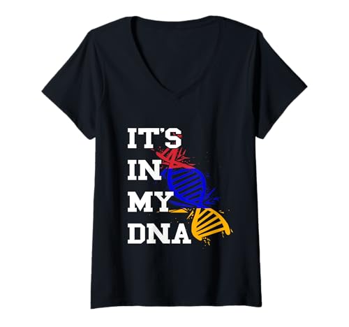 Damen Armenien It's In My DNA Molecule Armenian Flag Armenian Pride T-Shirt mit V-Ausschnitt von Cool Armenian Roots Armenia