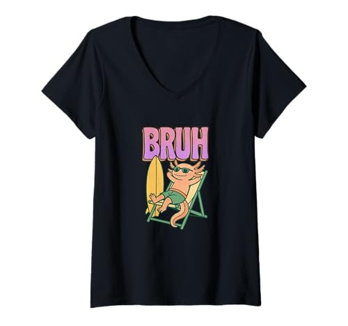 Damen Bruh Axolotl Surfen Lustig T-Shirt mit V-Ausschnitt Damen Bruh Axolotl Surfen Lustig T-Shirt mit V-Ausschnitt von Cool Axolotl Surfing Tees