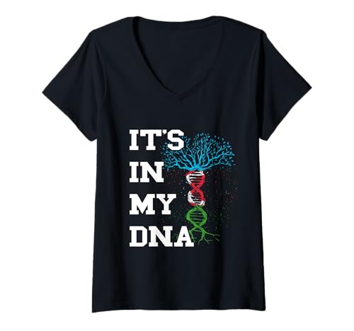 Damen Aserbaidschan Flagge It's In My DNA Tree Aserbaidschani Pride T-Shirt mit V-Ausschnitt von Cool Azerbaijani Roots Azerbaijan