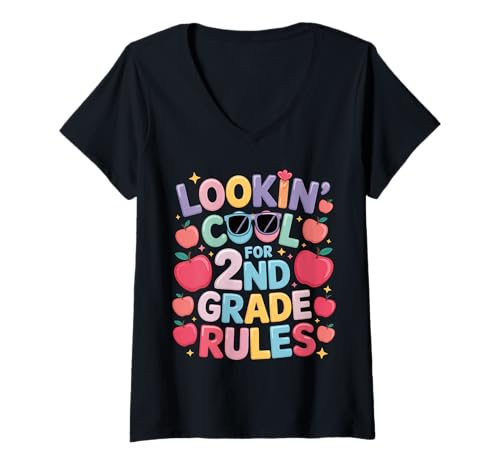Damen Sieht cool aus für die 2. Klasse zurück in die Schule T-Shirt mit V-Ausschnitt Damen Sieht cool aus für die 2. Klasse zurück in die Schule T-Shirt mit V-Ausschnitt von Cool Back to School Apparel 2nd Grade