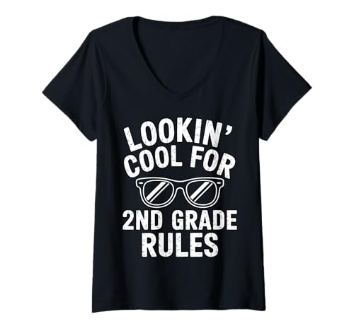 Damen Sieht cool aus für die 2. Klasse zurück in die Schule T-Shirt mit V-Ausschnitt von Cool Back to School Tees 2nd Grade