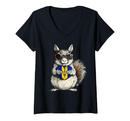 Damen Bajan Pride Bajan Roots Dreizack Eichhörnchen Herz Barbados Flagge T-Shirt mit V-Ausschnitt Damen Bajan Pride Bajan Roots Dreizack Eichhörnchen Herz Barbados Flagge T-Shirt mit V-Ausschnitt von Cool Bajan Roots Barbados