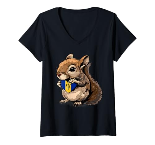 Damen Barbados Dreizack Herz Eichhörnchen Bajan Wurzeln Bajan Pride T-Shirt mit V-Ausschnitt Damen Barbados Dreizack Herz Eichhörnchen Bajan Wurzeln Bajan Pride T-Shirt mit V-Ausschnitt von Cool Bajan Roots Barbados