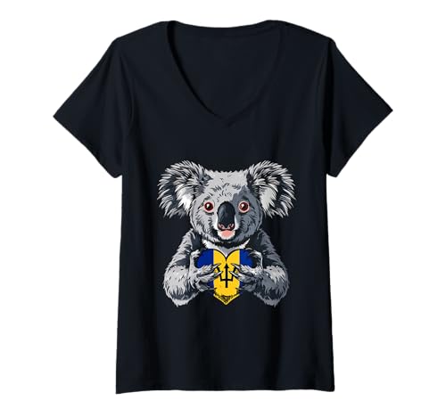Damen Barbados Dreizack Herz Koala Bajan Wurzeln Bajan Pride T-Shirt mit V-Ausschnitt Damen Barbados Dreizack Herz Koala Bajan Wurzeln Bajan Pride T-Shirt mit V-Ausschnitt von Cool Bajan Roots Barbados