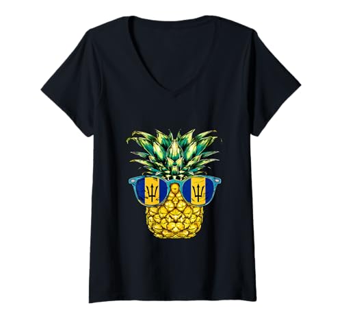 Damen Barbados Flagge Ananas Bajan Roots Bajan Pride Dreizack T-Shirt mit V-Ausschnitt Damen Barbados Flagge Ananas Bajan Roots Bajan Pride Dreizack T-Shirt mit V-Ausschnitt von Cool Bajan Roots Barbados