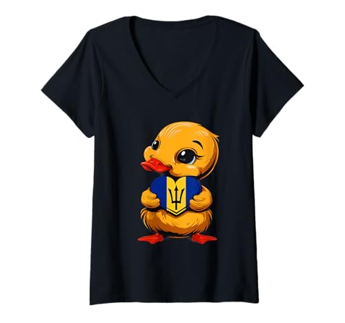 Damen Barbados Flagge Entenherz Bajan Pride Bajan Roots Dreizack T-Shirt mit V-Ausschnitt Damen Barbados Flagge Entenherz Bajan Pride Bajan Roots Dreizack T-Shirt mit V-Ausschnitt von Cool Bajan Roots Barbados